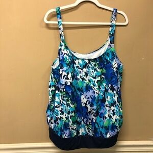 Liz Claiborne Blue Print Swim Tankini Top Size 24W NWT